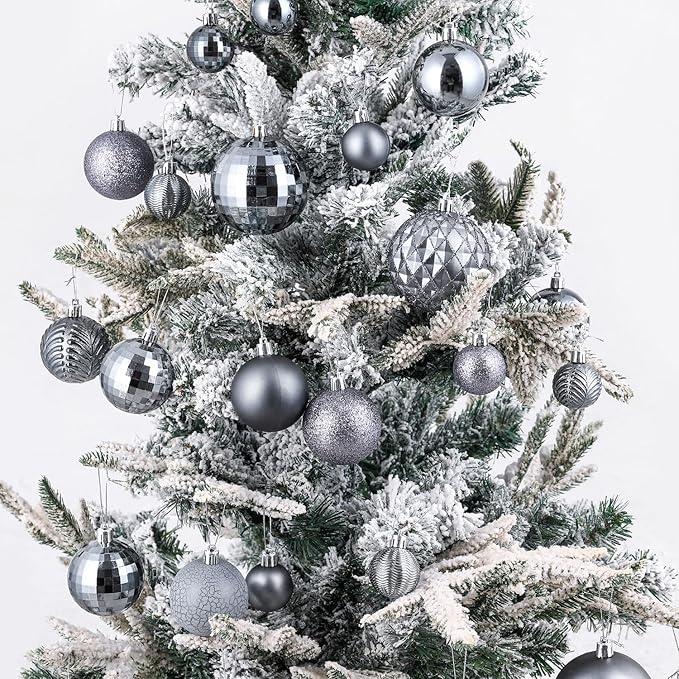 LANGXUN 36pcs Gery Christmas Tree Decorations Balls, Bolas De Navidad, 2025 Christmas Decor, Indoor Outdoor Shatterproof Christmas Ornaments, Xmars Party Wedding Suppiles