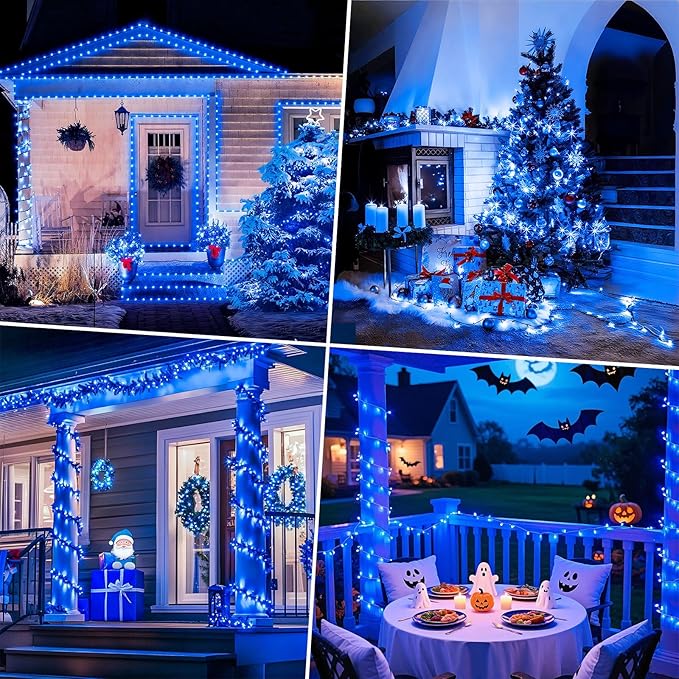 Decute Christmas String Lights Waterproof 300LED 105FT UL Certified with End-to-End Plug 8 Modes, Outdoor Indoor Starry Fairy Lights for Christmas Tree Patio Garden Wedding Party Decor Blue