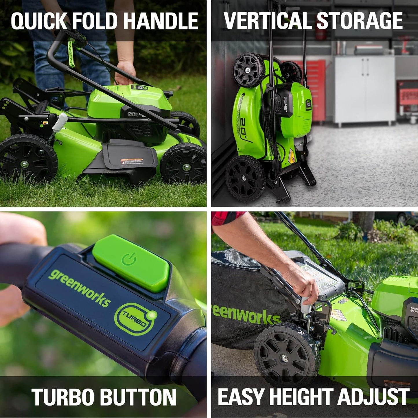 Greenworks 48V (2x24V) Lawn Mower Combo - 20" Push Mower, 12" String Trimmer, 320 CFM Leaf Blower + 24V Cordless Speed Saw - Ideal for Yard & Indoor