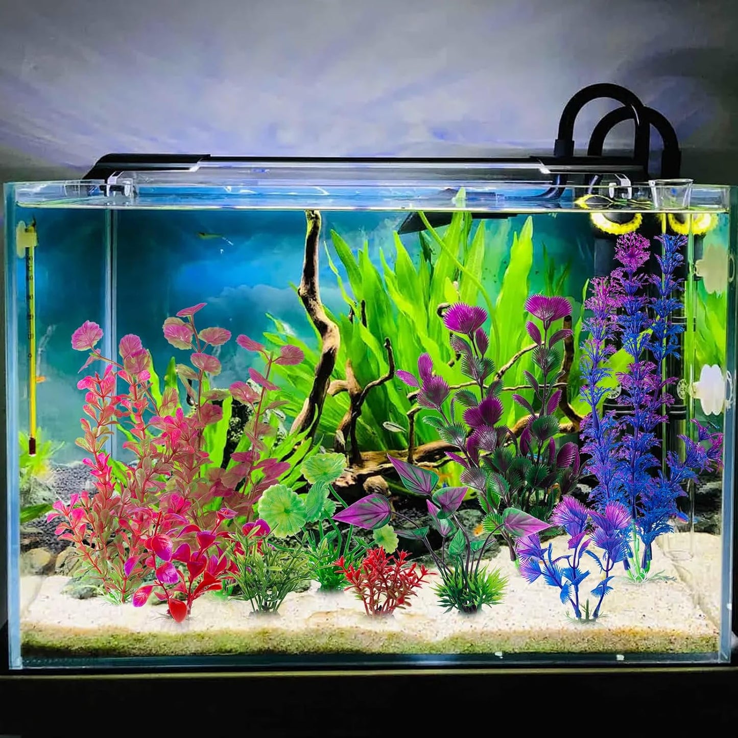 COMSUN 10 Pack Artificial Aquarium Plants, Small Size 4 inch Approximate Height Fish Tank Decorations Home Décor Plastic Pink