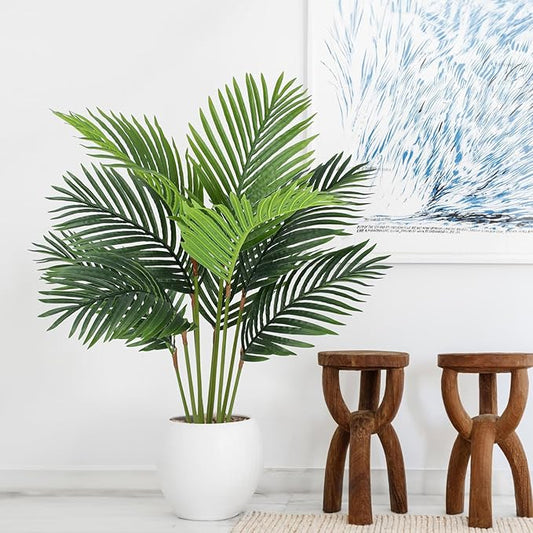 Fake Palm Trees 4 Ft Artificial Tropical Silk Plant-Tall Faux Faux Areca Palm Plants,Tall Artificial Plants Indoors and Outdoors in Pot