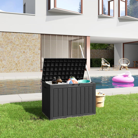 45 Gallon Resin Deck Box, Lockable Patio Outdoor Storage Box for Furniture, Garden Tools and Tools Storage, Waterproof Outside Storage Boxes - Black
