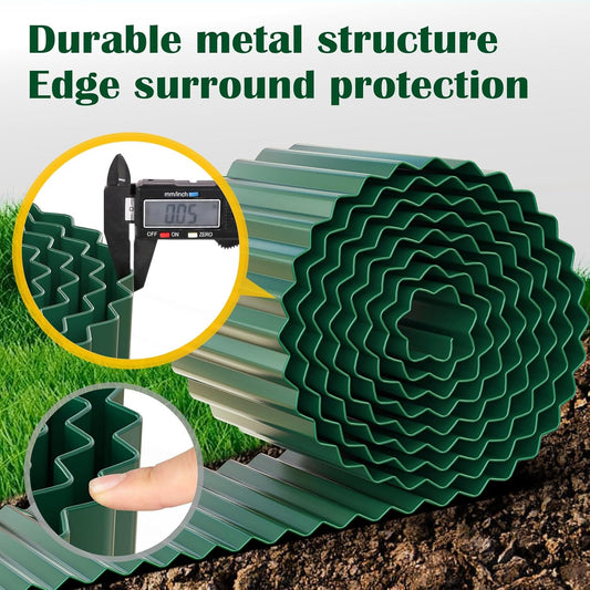 LAVEVE Corrugated Metal Garden Edging 6" x 20Ft, Landscape Edging Border for Lawn, Flower Bed, Garden Fence, Paver Edging (Green)