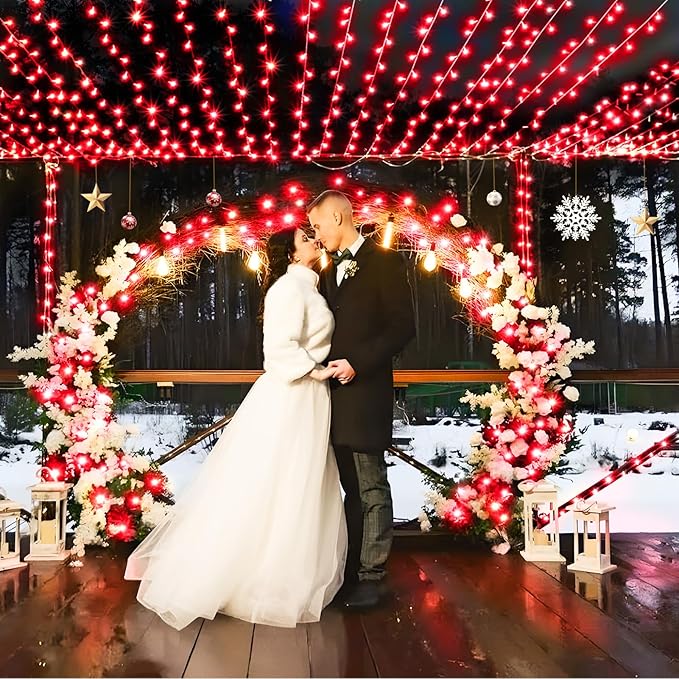 SAUIRS 197FT 500 LED Christmas Lights Outdoor String Lights with 8 Modes Timer Waterproof Fairy Light Plug in for Outside Indoor Party Xmas Palm Tree Yard Wedding Decorations(Red)