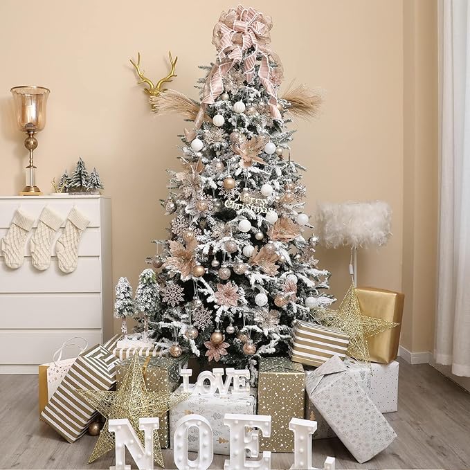 Wironlst Christmas Ball Ornaments Shatterproof Clear Large Plastic Hanging Ball Decorative Baubles Set with Stuffed Delicate Decorations (Multi-Size, Champagne)