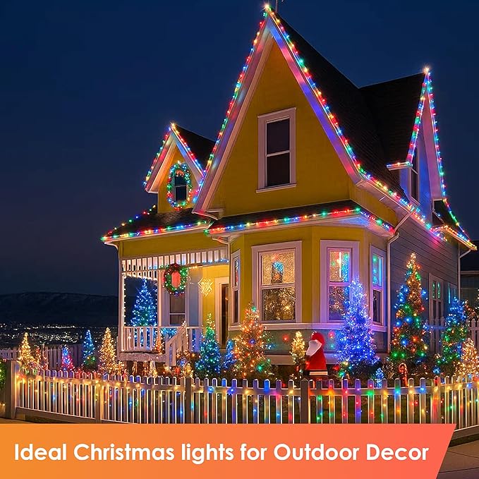 Christmas Lights 600 LED 196FT, IP67 Waterproof Christmas Tree Lights with 8 Modes, Outdoor String Lights with Timers & Memory Function, Xmas Light for Holiday Decor (Multicolored)