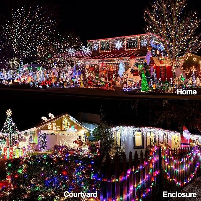 552 FT 1400 LED Christmas Lights Outdoor Decorations Super Long Fairy Lights Waterproof 8 Modes Timer Clear Wire String Lights for Outside House Tree Patio Yard Wedding Party Holiday-Multicolored