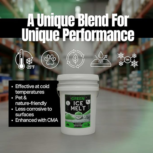 Green Ice Melt -25°F Effective, Pet Safe Eco-Friendly De-Icer, Fast-Acting Granules for Driveways, Walkways & Entryways, 8 lb Pail