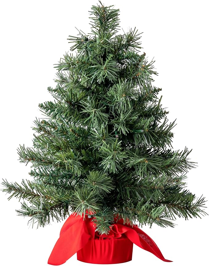 JOIEDOMI 24"/2FT Small Tabletop Christmas Tree with Multi-Color LED Lights, Table Top Christmas Decorations Pre-lit Artificial, Green Mini Lighted Tree for Xmas Decorations Indoor Party Décor