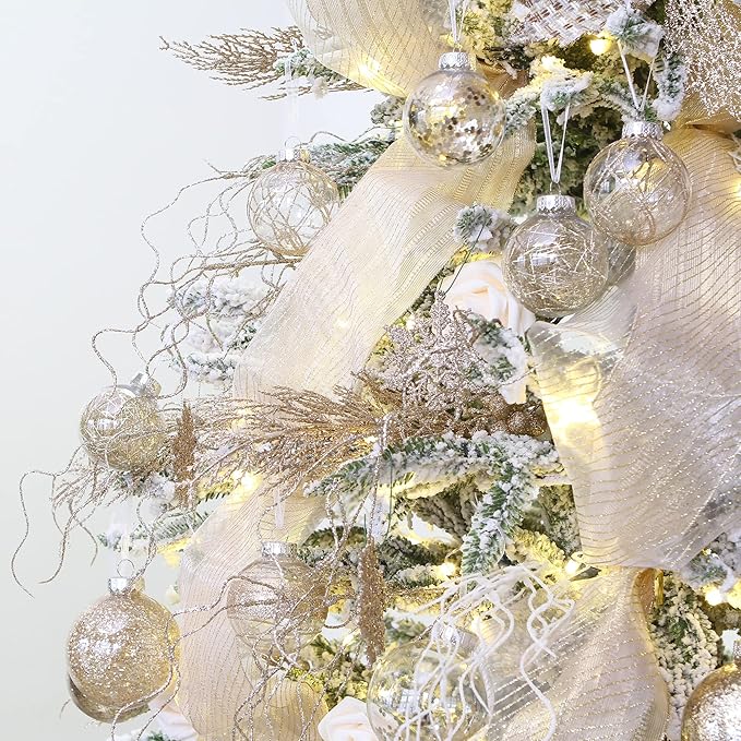 Sea Team Shatterproof Clear Plastic Christmas Ball Ornaments Decorative Xmas Balls Baubles Set with Stuffed Delicate Decorations (80mm/3.15 inch 20-Pack, Champagne)