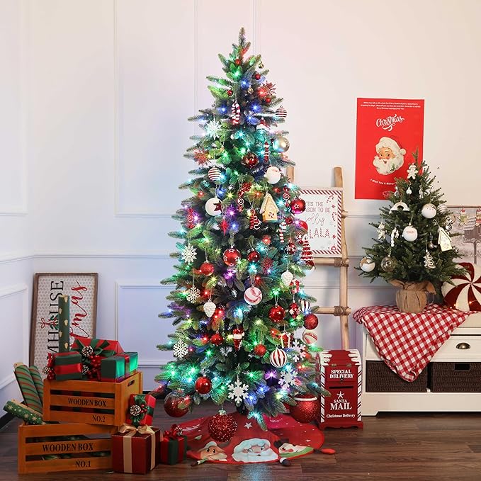 Alupssuc 65pcs Christmas Balls Ornaments Set, Shatterproof Plastic Baubles Gingerbread House, and Tree Topper for Xmas Tree Holiday Wedding Party Decorations with Hanging Strings, Gold & Pink