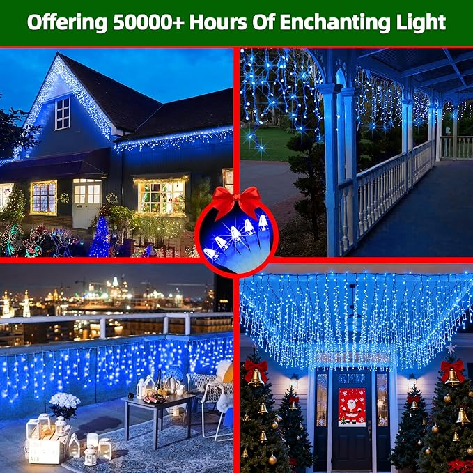 810 LED Christmas Lights with 180 Drops, 82ft 12 Modes Blue Fairy String Lights with Timer Dimmable, Waterproof Twinkle Lights for Indoor Outdoor Holiday Wedding Party Eaves Yard Yard Christmas Decor
