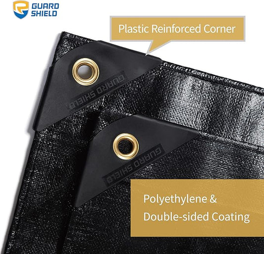 GUARD SHIELD Extreme Heavy Duty Black Poly Tarp 8x10 Feet Cover Waterproof Tarps 20mil Thick UV and Tear Resistant Tarpaulin