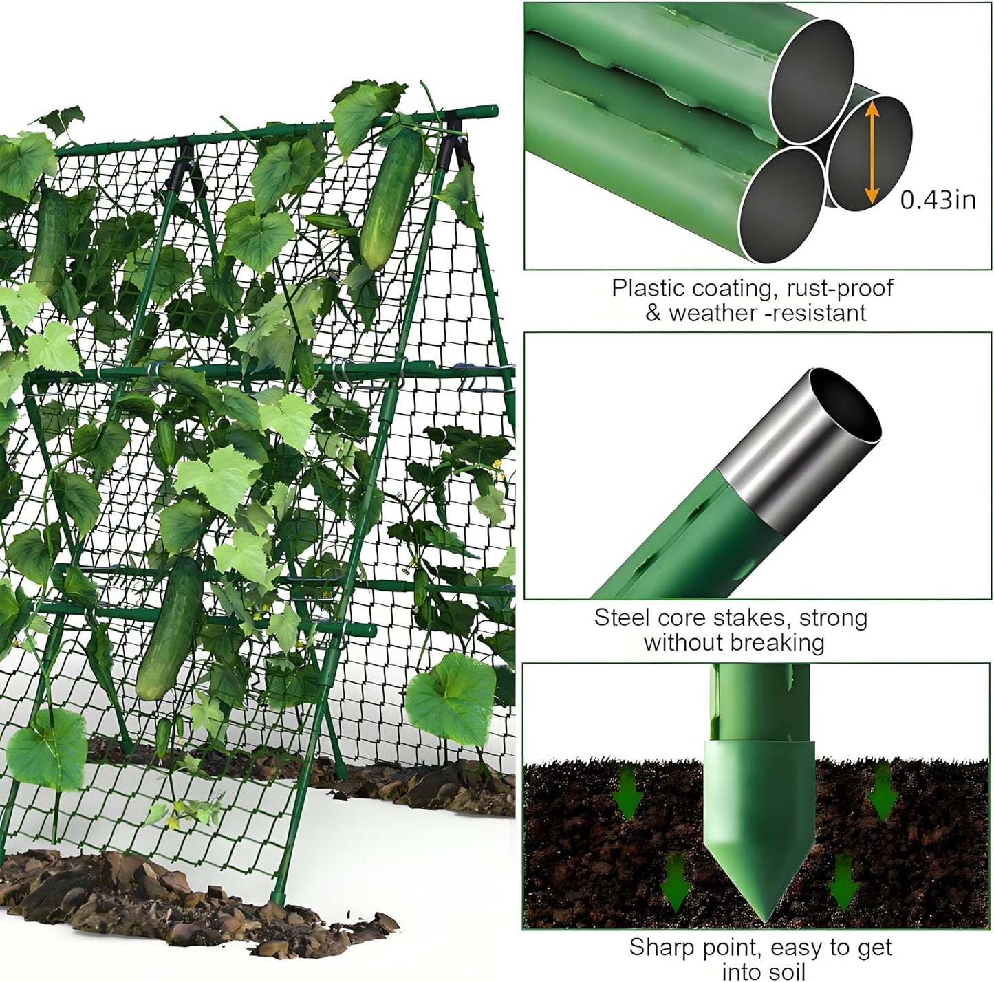 Cucumber Trellis, 4ft x 4ft Green Metal A-Frame Garden Trellis for Climbing Plants – Support for Cucumbers, Tomatoes, Peas, Beans, and Vines, Includes Netting, Fits Raised Beds