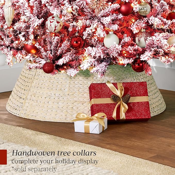 Best Choice Products Pre-Lit Red Christmas Tree, 7.5ft Artificial Flocked Full Fir Tree, Holiday Decoration w/ 550 Lights, 1,346 Branch Tips