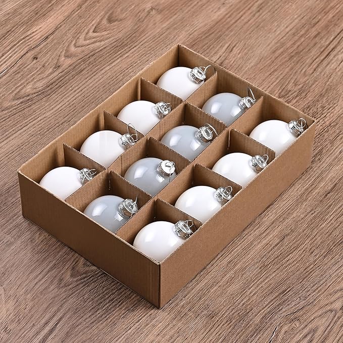 White Glass Christmas Ball Ornaments for Tree, 2.36” Christmas Hanging Ornaments Set of 12 Xmas Baubles for Holiday Party Xmas Tree Decorations Gifts
