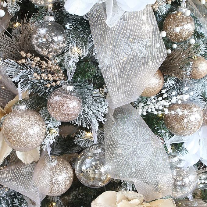 Sea Team Shatterproof Clear Plastic Christmas Ball Ornaments Decorative Xmas Balls Baubles Set with Stuffed Delicate Decorations (100mm/3.94 inch 16-Pack, Rose Gold)