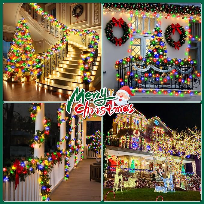 Heceltt Christmas Lights Outdoor, 522FT 1300 LED String Lights with 8 Lighting Modes, Timer Memory Twinkle Fairy Lights Waterproof Plug in for Xmas Tree Wedding Party Holiday Decor(Multicolor)