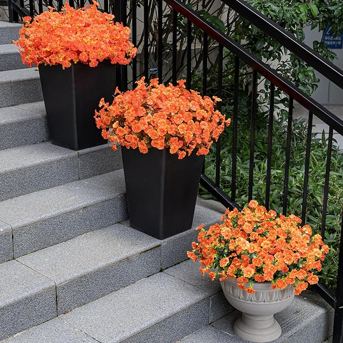 Artificial Fake Mums for Outdoor 16 Bundles Fall Orange Morning Glory for Halloween Decorations