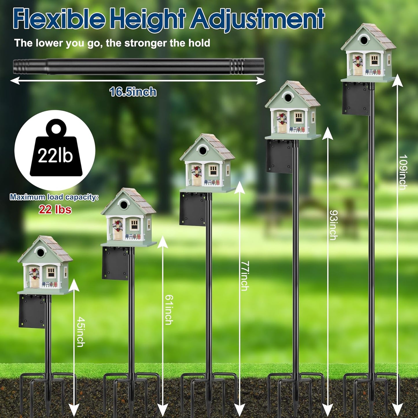 Ottsuls 2 Pack 109 Inch Heavy Duty Bird Feeder Pole Kit for Wild Birds, with 5-Prong Base Feeding Station, Adjustable Birdhouse Stand