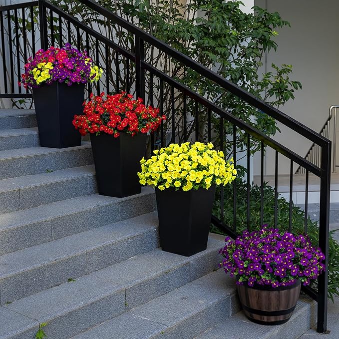 Artificial Faux Flowers for Outdoor 16 Bundles Boxwood Fake Morning Glory for Planter,UV Resistant Fake Flowers for Home Porch Patio Outside(Yellow)