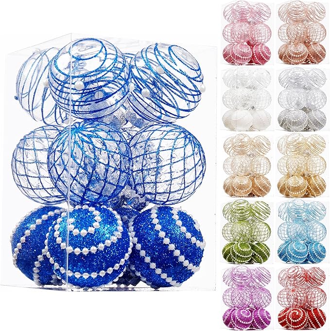 12CT Christmas Ball Ornaments Royle Blue Shatterproof Clear Large Plastic Christmas Tree Decoration, Delicate Hanging Ornaments for Xmas Party, Wedding, Holiday and Home Décor(70mm/2.76")