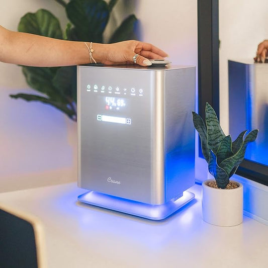 Crane Ultrasonic Warm & Cool Mist Air Humidifier for Bedroom, Top Fill, UV Light, 1.2 Gallon Tank, 500 Sq Ft Coverage, With Remote, Grey