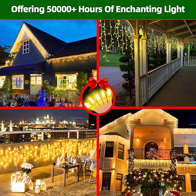 810 LED Christmas Lights with 180Drops, 82ft 12 Modes Warm White Fairy String Lights with Timer Dimmable, Waterproof Twinkle Lights for Indoor Outdoor Holiday Wedding Party Eaves Yard Christmas Decor