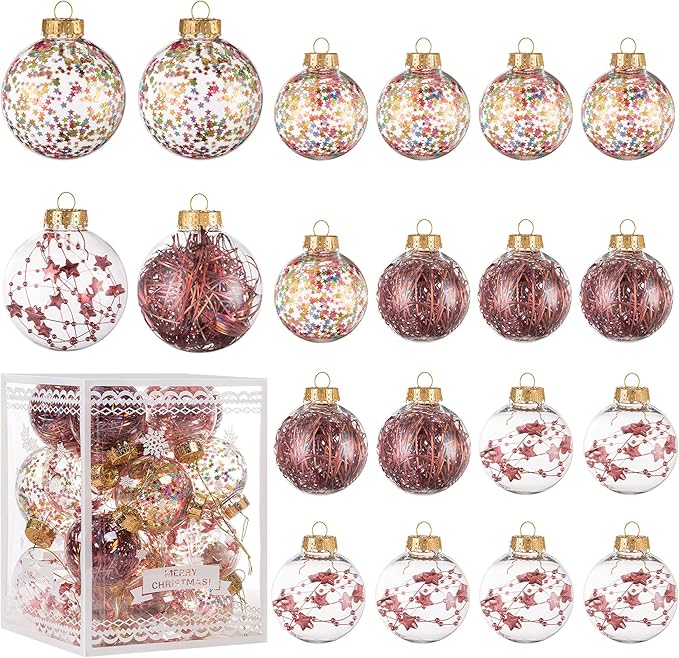 Christmas Ornaments Ball Set-Shatterproof Clear Plastic Decorative Baubles for Xmas Tree House Holiday Wedding Party Decoration,20cs Rose Gold