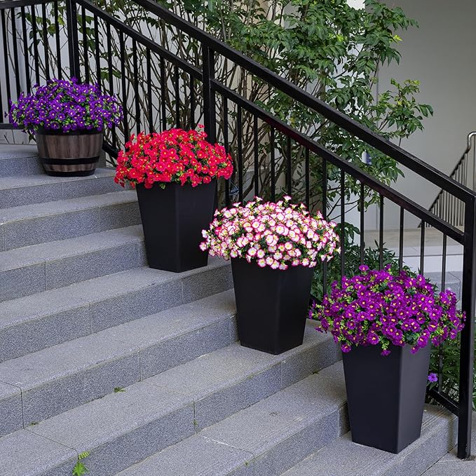 Artificial Faux Flowers for Outdoor 16 Bundles Boxwood Fake Morning Glory for Planter,UV Resistant Fake Flowers for Home Porch Patio Outside(Pink)