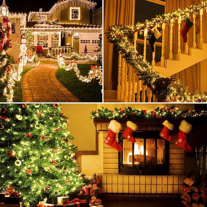 Battery Operated Christmas Lights 33 FT 100 LED Mini String Lights with Timer and 8 Modes for Gardens Courtyards Trees Warm White 2 Pack