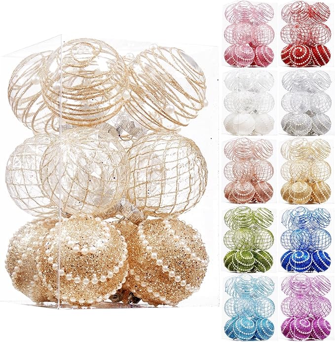 12CT Christmas Ball Ornaments Champagne Shatterproof Clear Large Plastic Christmas Tree Decoration, Delicate Hanging Ornaments for Xmas Party, Wedding, Holiday and Home Décor(70mm/2.76")