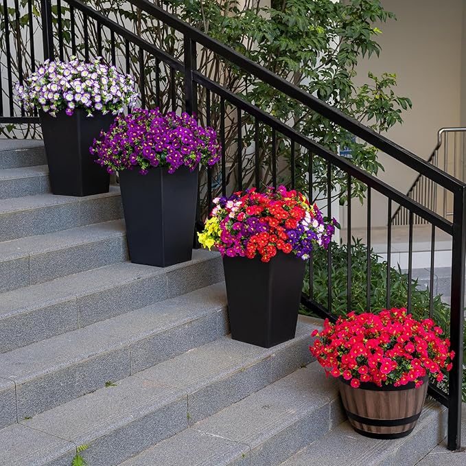 Artificial Faux Flowers for Outdoor 16 Bundles Boxwood Fake Morning Glory for Planter,UV Resistant Fake Flowers for Home Porch Patio Outside(8 Color)