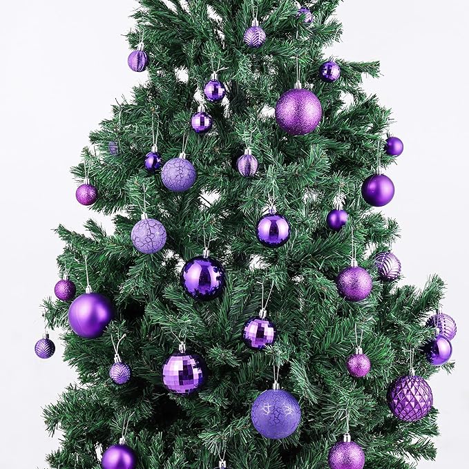 LANGXUN 36pcs Purple Christmas Tree Decorations Balls, Bolas De Navidad, 2025 Christmas Decor, Indoor Outdoor Shatterproof Christmas Ornaments, Xmars Party Wedding Suppiles