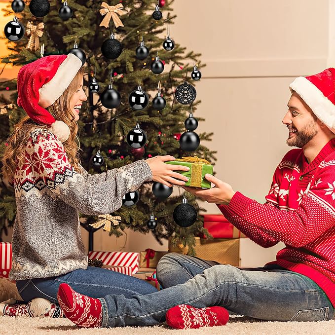 Aitsite 100 Pack Christmas Tree Ornaments Set Mini Shatterproof Holiday Ornaments Balls for Christmas Decorations (Black)