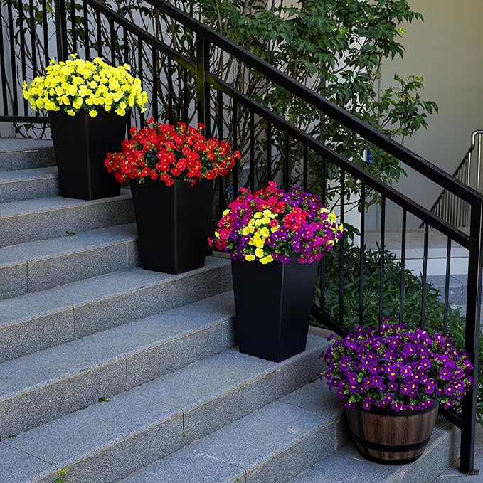 Artificial Faux Flowers for Outdoor 16 Bundles Boxwood Fake Morning Glory for Planter,UV Resistant Fake Flowers for Home Porch Patio Outside(4 Color)