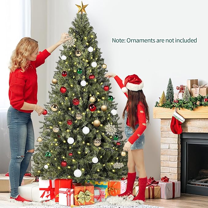 Annecy 7.5ft Pre-Lit Christmas Tree, Green Artificial Full Spruce Christmas Tree for Home, Office, Party Decoration w/ 1200 Branch Tips, 550 Warm White & Multi-Color Lights, Metal Hinges & Base,7.5 ft