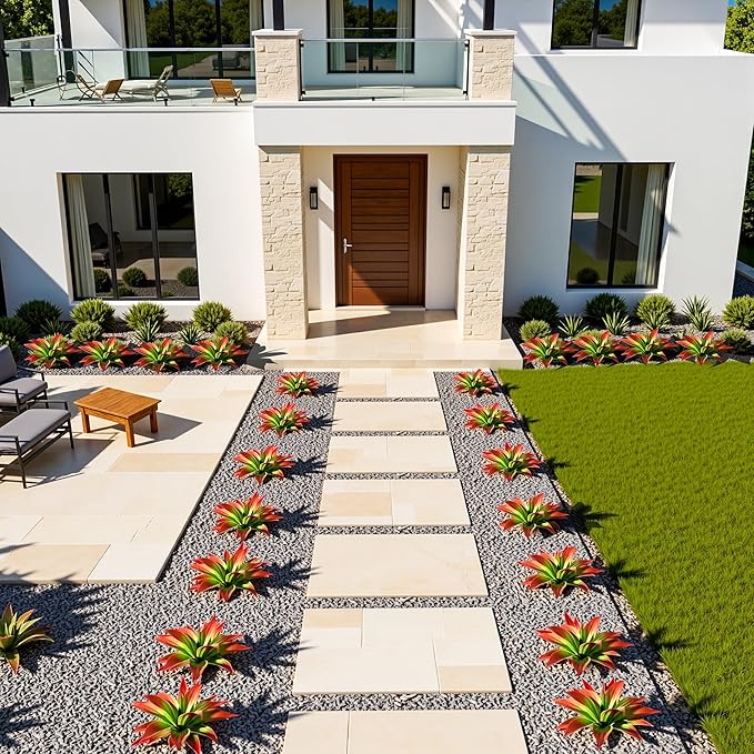 Artificial Agave Plants,Large UV Resistant Fake Agave Planters 12" for Indoor and Outdoor Decorating Tropical Plant Succulents Greenery Indoor Decor (2Pack, Red)