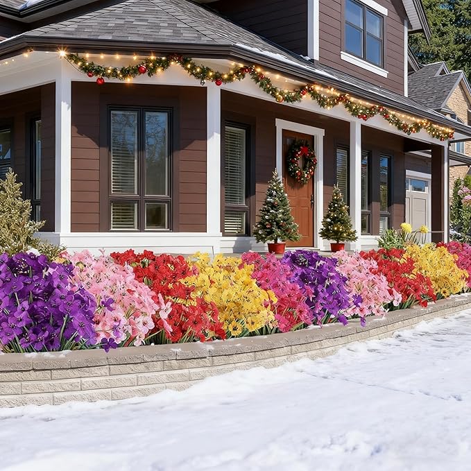 AmyHomie 20 Bundles Artificial Flowers for Outdoor Outside Spring Summer Decoration UV Resistant Faux Flowers No Fade Fake Plastic Plants Garden Porch Window Box Decorating(Mix Color)