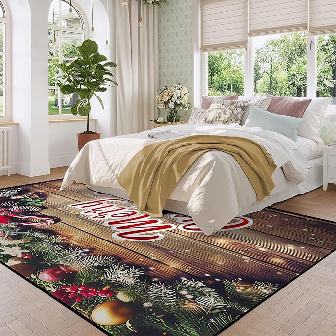 Christmas Decorative Rug 6' x 9' for Bedroom Living Room Christmas Tree Area Rug Indoor Throw Area Rug Non Slip Rug for Dining Room Home Holiday Decor