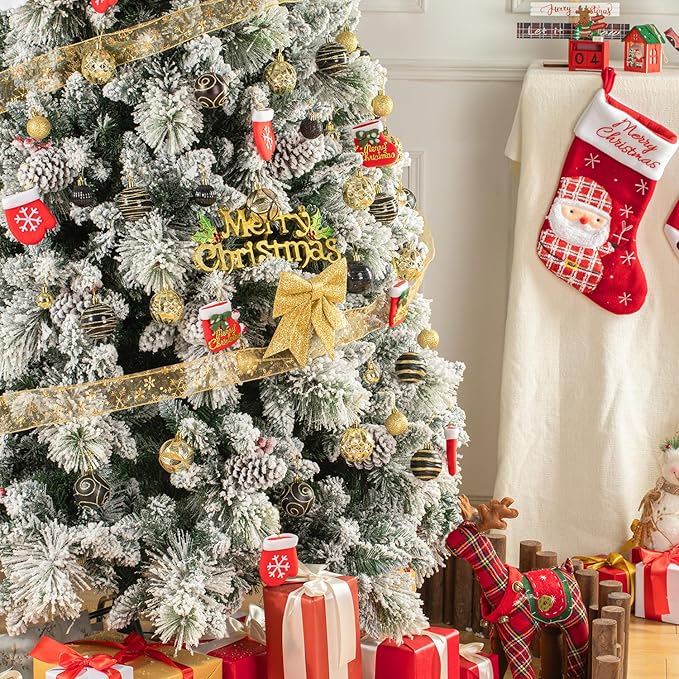 100 Pack Black and Gold Christmas Ball Ornaments Set, Hand-Painted Shatterproof Hanging Decorations, Assorted Baubles Bulk for Xmas Tree Wreath, Winter Holiday Home Party Decor