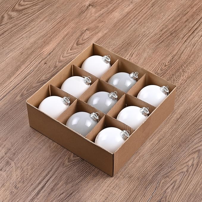 White Glass Christmas Ball Ornaments for Trees, 3.15” Christmas Hanging Ornaments Set of 9 Xmas Baubles for Holiday Party Decorations Gifts