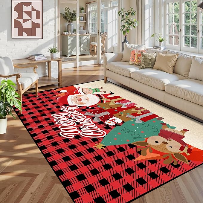 5' X 7' Christmas Area Rug Bedroom Living Room Rugs Xmas Decorative Area Rug Non-Slip Indoor Throw Rug Washable Rug Floor Carpet for Kitchen Nursery