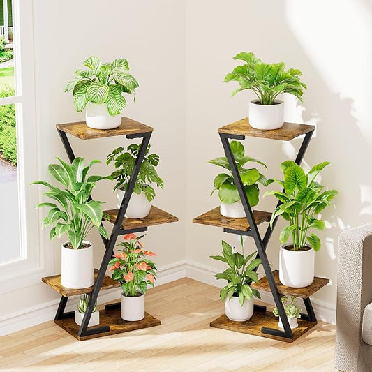 Plant Stand Indoor with Grow Lights - 2 Pack Corner Plant Shelf Indoor, 32" Tall Lighted Plant Stand for Indoor Plants, 6 Tiered Z-Shape Flower Stands Display Holder for Living Room, Decor, Black