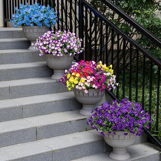 Lnoicy Artificial Flowers for Outdoor 12 Bundles Eucalyptus Fake Flowers for Planter,UV Resistant Fake Morning Glory for Home/Porch/Garden Decoration(Purple)