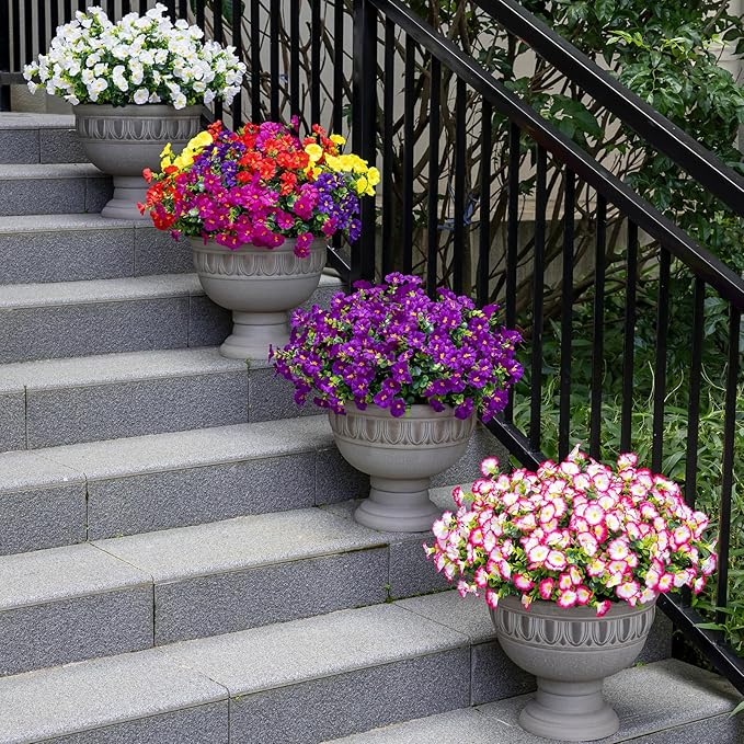 Lnoicy Artificial Flowers for Outdoor 12 Bundles Eucalyptus Fake Flowers for Planter,UV Resistant Fake Morning Glory for Home/Porch/Garden Decoration(Pink)