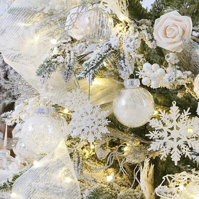 Sea Team Shatterproof Clear Plastic Christmas Ball Ornaments Decorative Xmas Balls Baubles Set with Stuffed Delicate Decorations (80mm/3.15 inch 20-Pack, White)