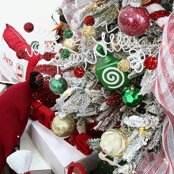 Sea Team 60mm/2.36" Shatterproof Clear Plastic Christmas Tree Ball Ornaments Set, Decorative Hanging Transparent Xmas Baubles with Stuffed Delicate Decorations (30 Counts, Gold, Red, Green)