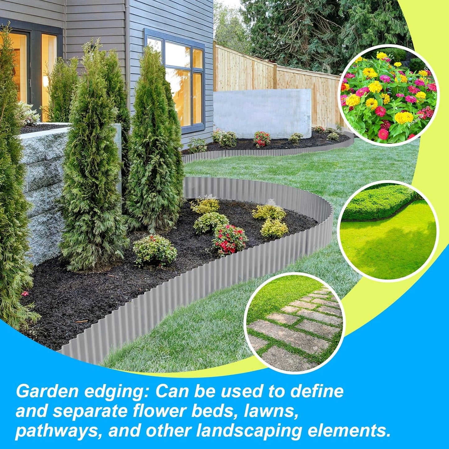 LAVEVE Corrugated Metal Garden Edging 8" x 20Ft, Landscape Edging Border for Lawn, Flower Bed, Garden Fence, Paver Edging (Light Gray)