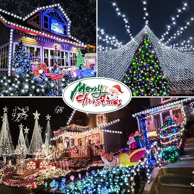 Hezbjiti 2 Pack 1000 LED 403 FT Christmas String Lights Outdoor, 8 Lighting Modes IP44 Waterproof Fairy Lights with Timer and Dimmable Function for Party Tree Decorations Cold White, Clear Wire